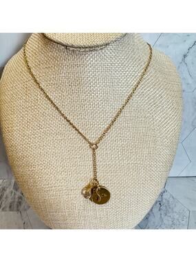 Nashelle Gold Tone Luck Necklace Wish Bone Gem Pendant Chain 24" Dainty EUC